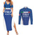 Custom Italy Football Couples Matching Summer Maxi Dress and Long Sleeve Button Shirt Italy Flag Pattern On Blue