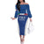 Custom Italy Football Family Matching Off The Shoulder Long Sleeve Dress and Hawaiian Shirt Italy Flag Pattern On Blue