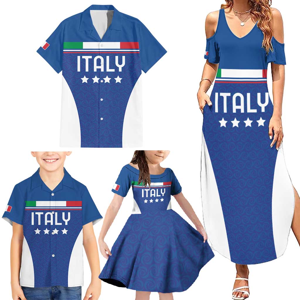 Custom Italy Football Family Matching Summer Maxi Dress and Hawaiian Shirt Italy Flag Pattern On Blue - Wonder Print Shop