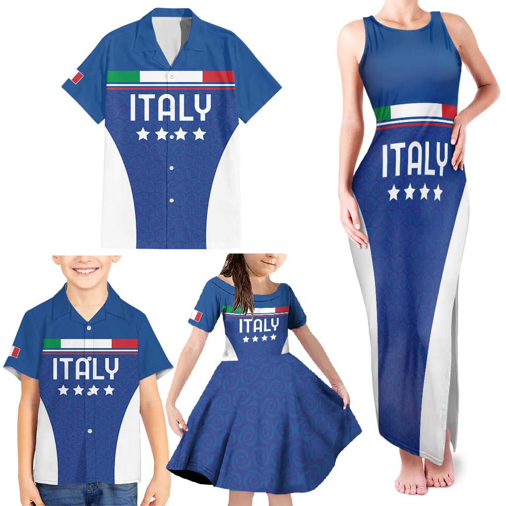 Custom Italy Football Family Matching Tank Maxi Dress and Hawaiian Shirt Italy Flag Pattern On Blue - Wonder Print Shop