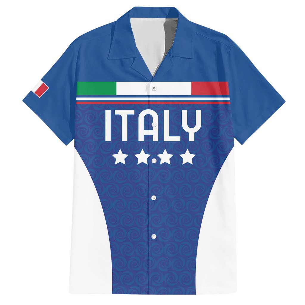 Custom Italy Football Hawaiian Shirt Italy Flag Pattern On Blue - Wonder Print Shop