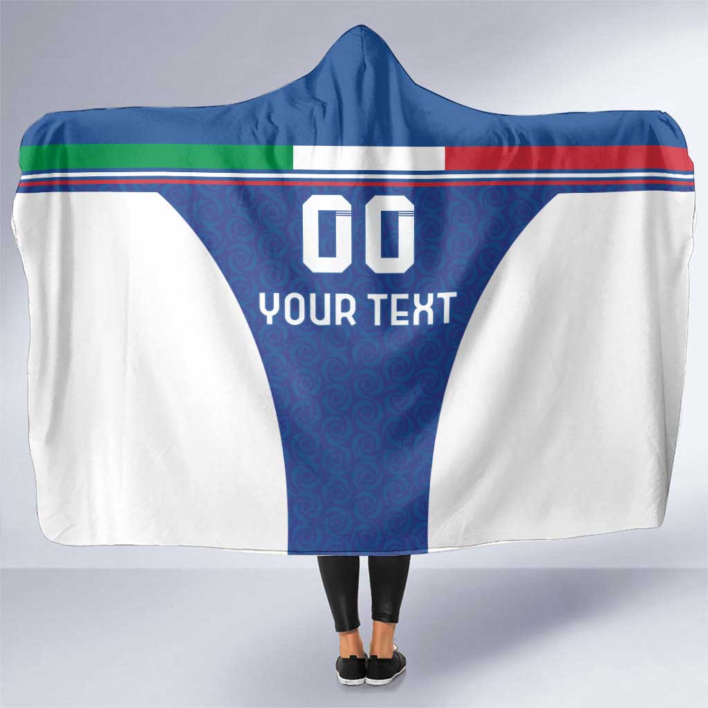 Custom Italy Football Hooded Blanket Italy Flag Pattern On Blue