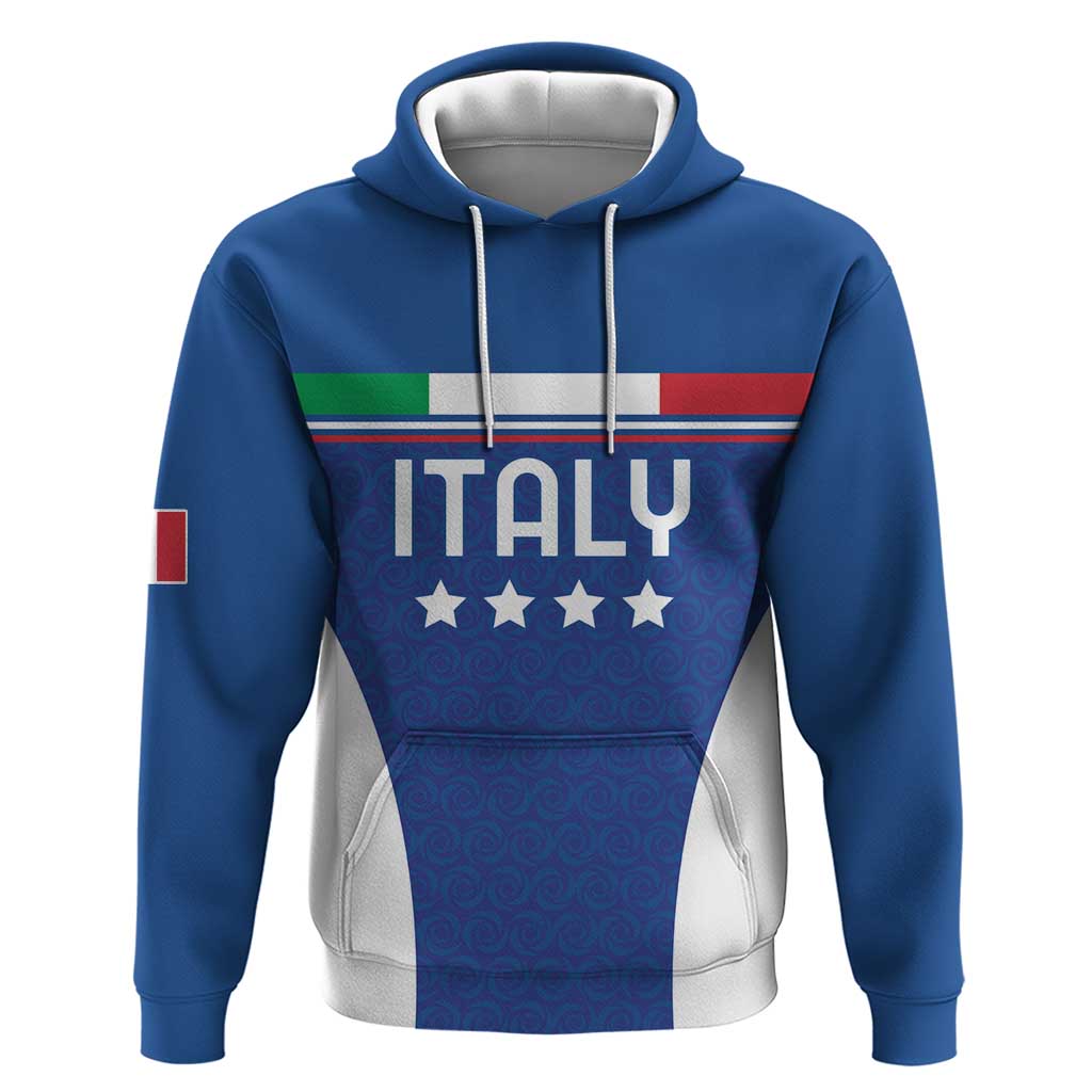 Custom Italy Football Hoodie Italy Flag Pattern On Blue - Wonder Print Shop