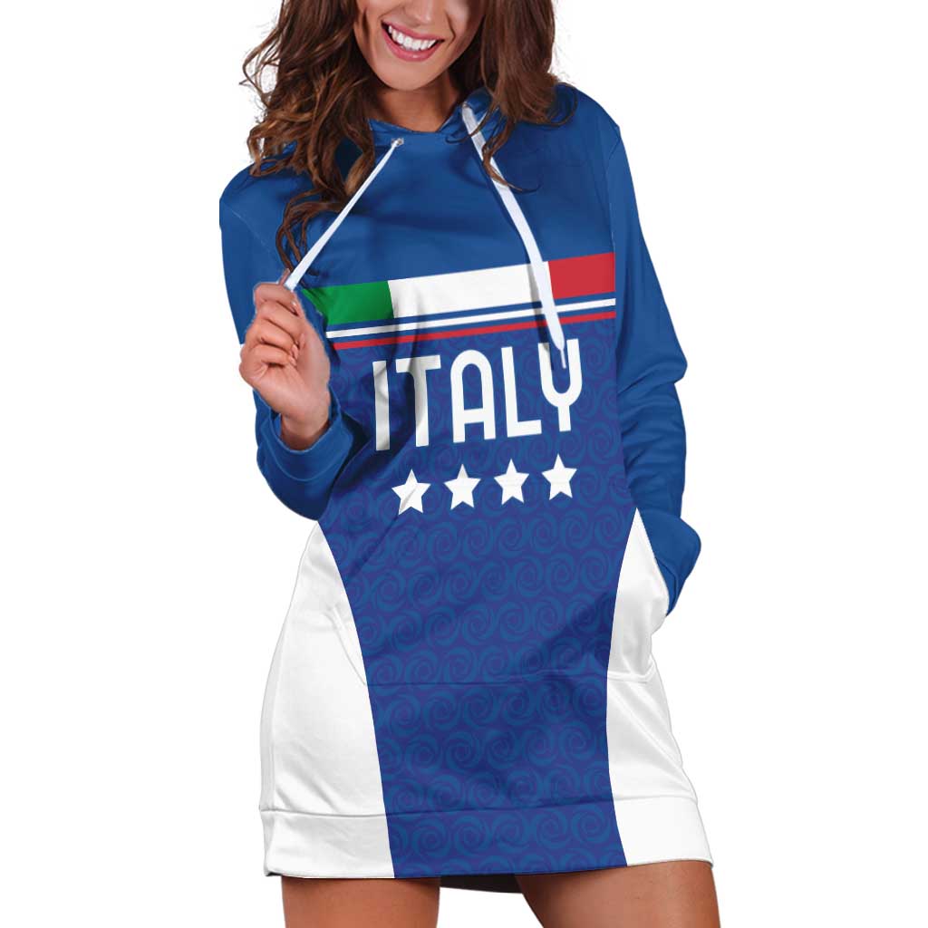 Custom Italy Football Hoodie Dress Italy Flag Pattern On Blue - Wonder Print Shop