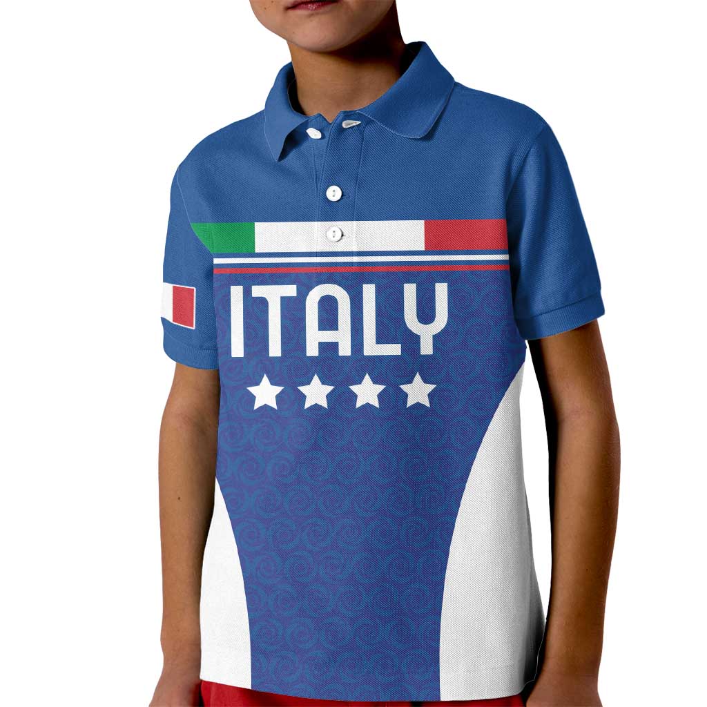 Custom Italy Football Kid Polo Shirt Italy Flag Pattern On Blue - Wonder Print Shop