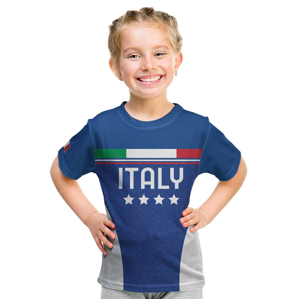 Custom Italy Football Kid T Shirt Italy Flag Pattern On Blue - Wonder Print Shop