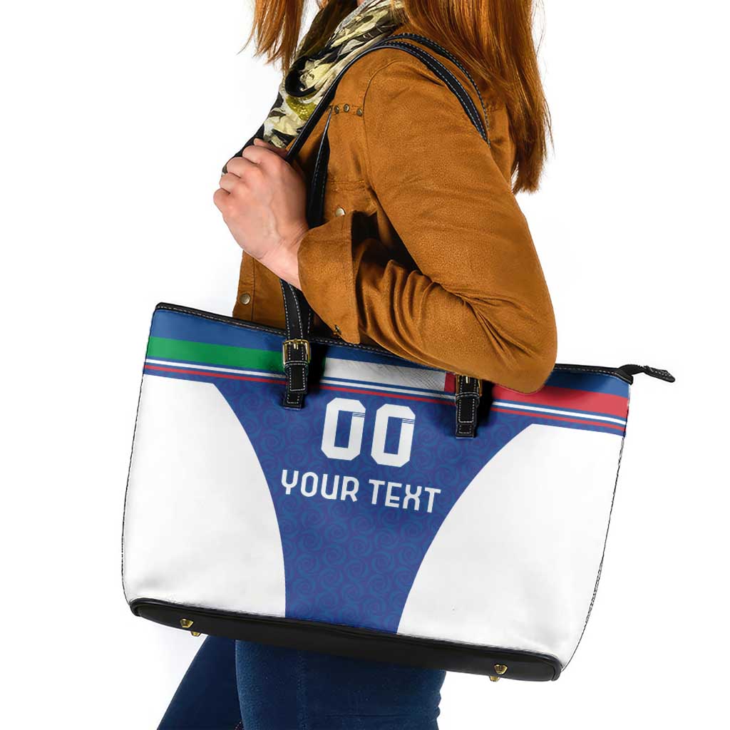 Custom Italy Football Leather Tote Bag Italy Flag Pattern On Blue