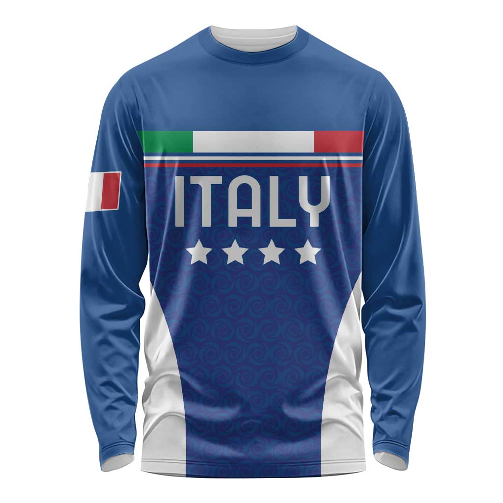 Custom Italy Football Long Sleeve Shirt Italy Flag Pattern On Blue - Wonder Print Shop