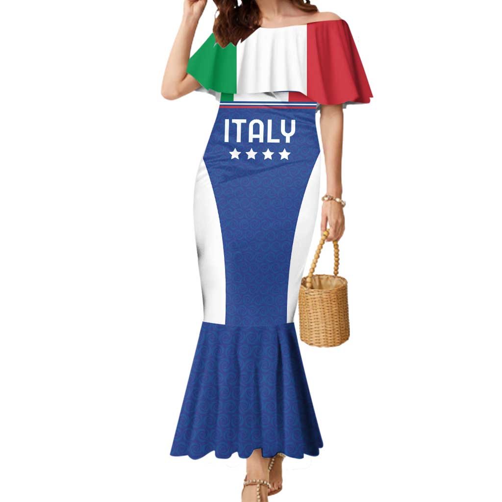 Custom Italy Football Mermaid Dress Italy Flag Pattern On Blue - Wonder Print Shop