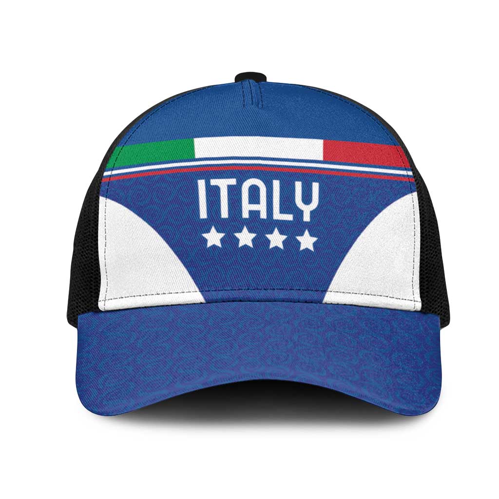 Custom Italy Football Mesh Trucker Cap Italy Flag Pattern On Blue - Wonder Print Shop