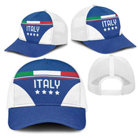 Custom Italy Football Mesh Trucker Cap Italy Flag Pattern On Blue - Wonder Print Shop
