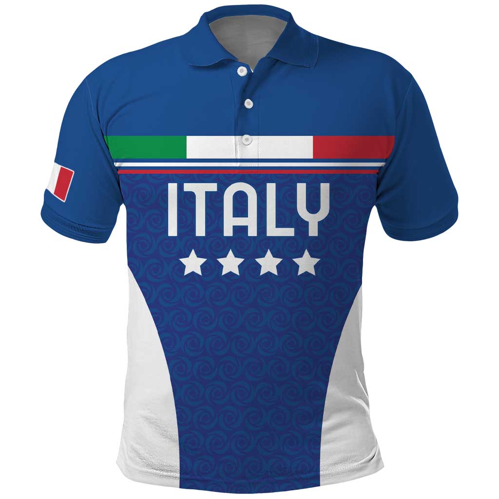 Custom Italy Football Polo Shirt Italy Flag Pattern On Blue - Wonder Print Shop