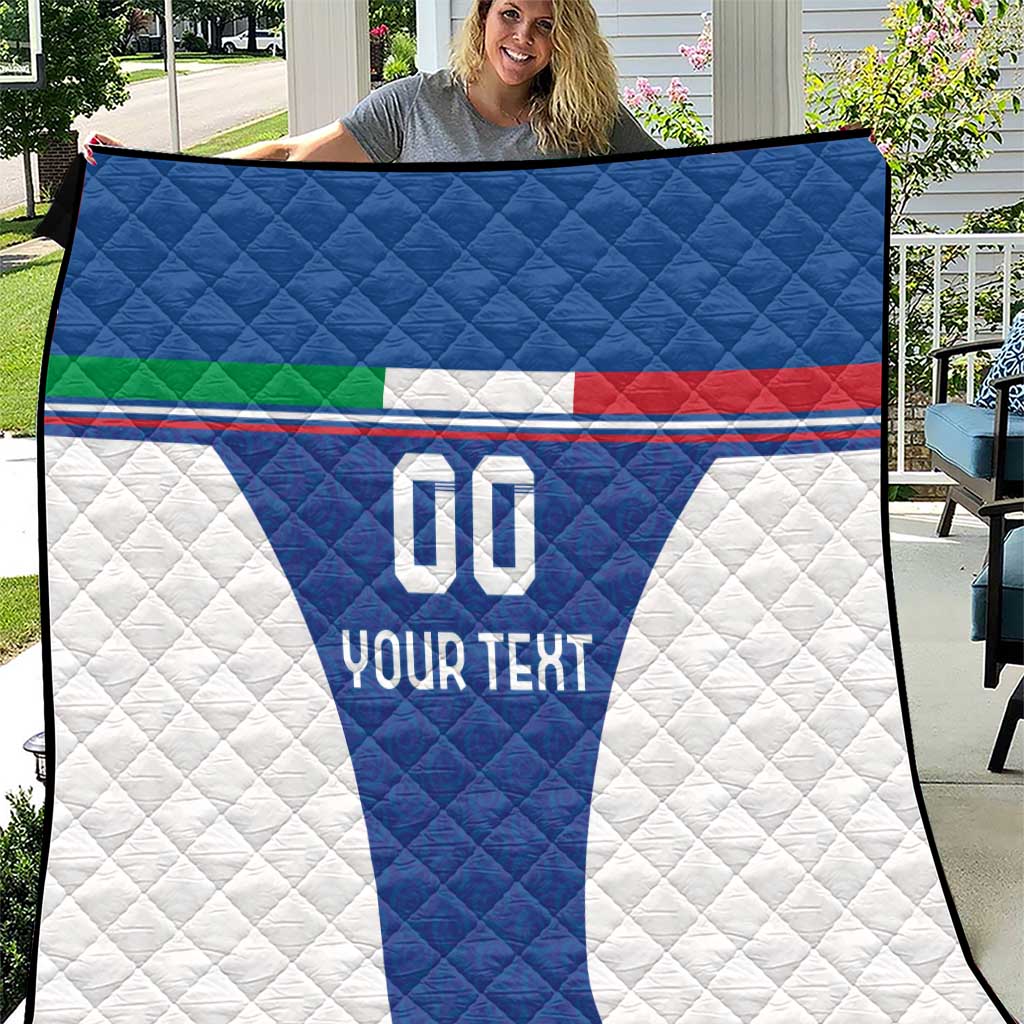 Custom Italy Football Quilt Italy Flag Pattern On Blue