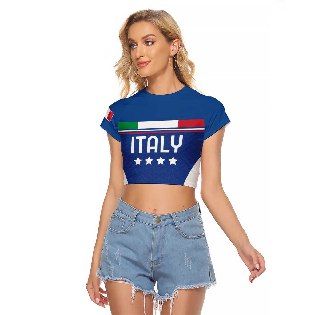 Custom Italy Football Raglan Cropped T Shirt Italy Flag Pattern On Blue