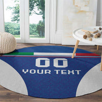 Blue round football carpet with Italy flag stripe, '00' and 'YOUR TEXT' on blue field