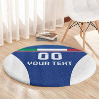 Blue round football carpet with Italy flag stripe, '00' and 'YOUR TEXT' centered design