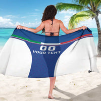 Blue football-style sarong, back view, with '00' emblem and 'OUR TEXT' center print