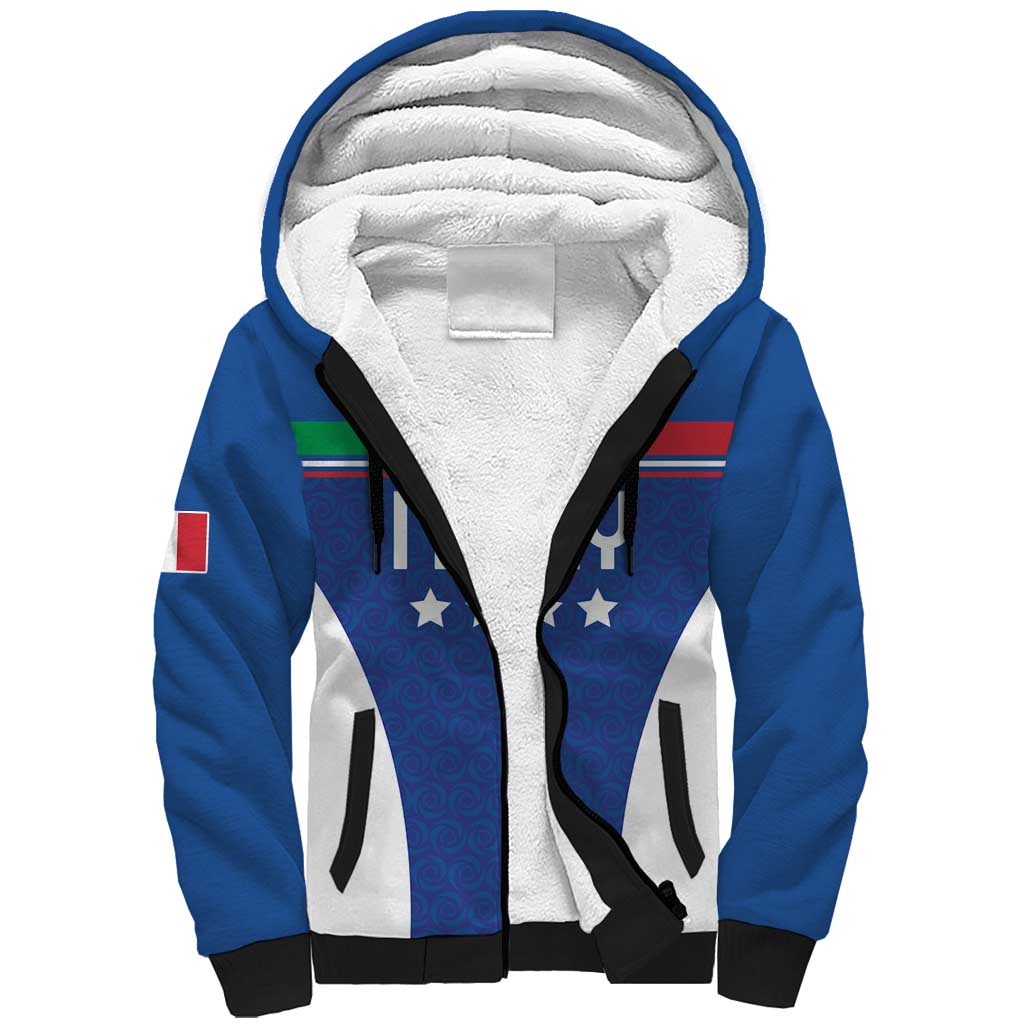 Custom Italy Football Sherpa Hoodie Italy Flag Pattern On Blue