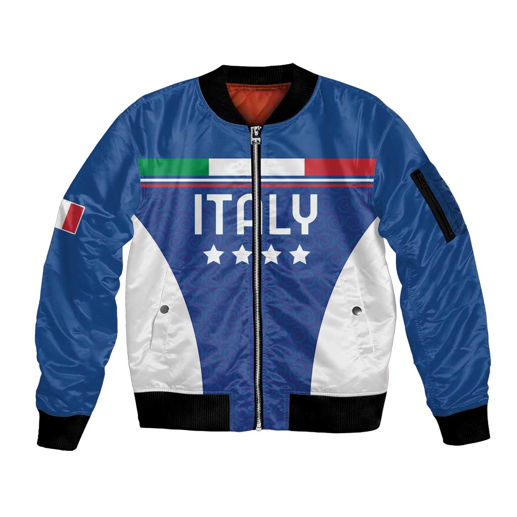 Custom Italy Football Sleeve Zip Bomber Jacket Italy Flag Pattern On Blue