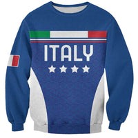 Blue football sweatshirt with Italy flag graphic, “ITALY” text and four stars