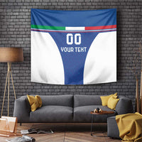 Blue football-style tapestry with Italy flag band, number 00, and “YOUR TEXT”
