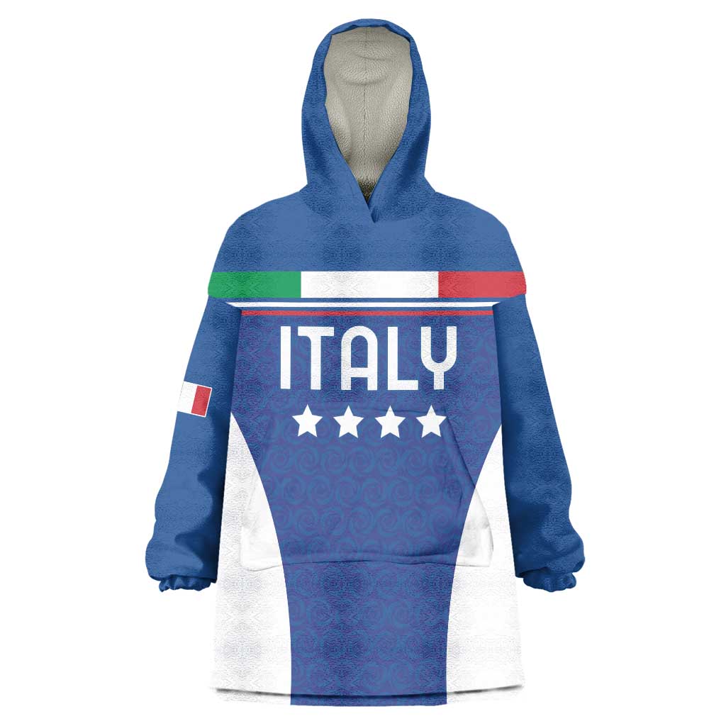 Custom Italy Football Wearable Blanket Hoodie Italy Flag Pattern On Blue