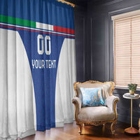Blue Italy flag window curtain panel with centered custom text and number graphic