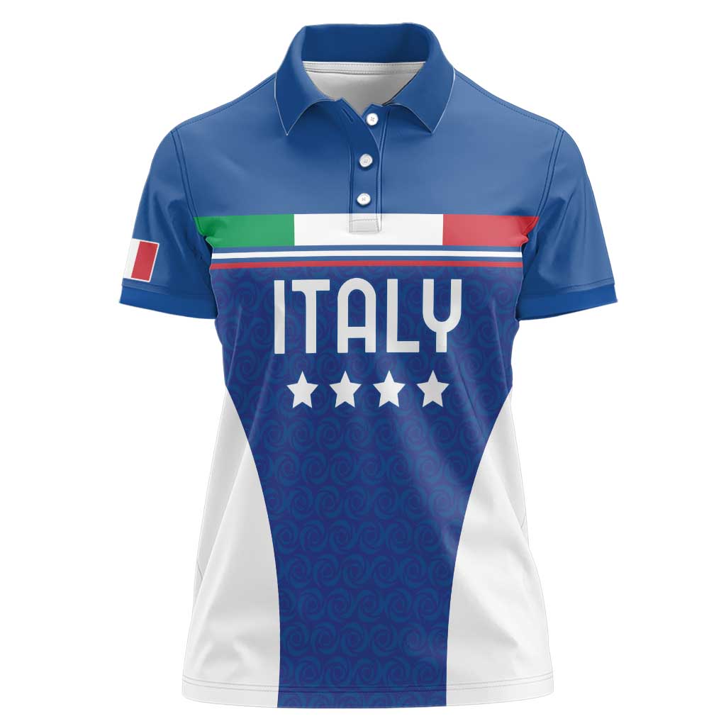 Custom Italy Football Women Polo Shirt Italy Flag Pattern On Blue