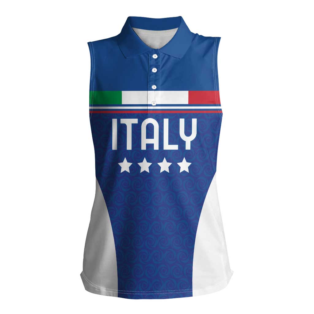 Custom Italy Football Women Sleeveless Polo Shirt Italy Flag Pattern On Blue