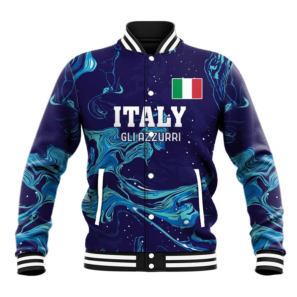 Custom Italy Rugby Baseball Jacket Gli Azzurri Flame Pattern - Wonder Print Shop