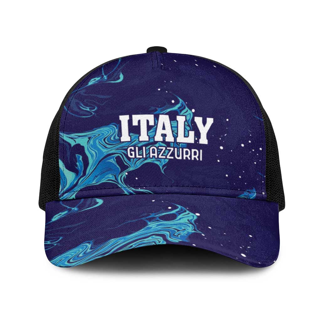 Custom Italy Rugby Baseball Net Cap Gli Azzurri Flame Pattern - Wonder Print Shop