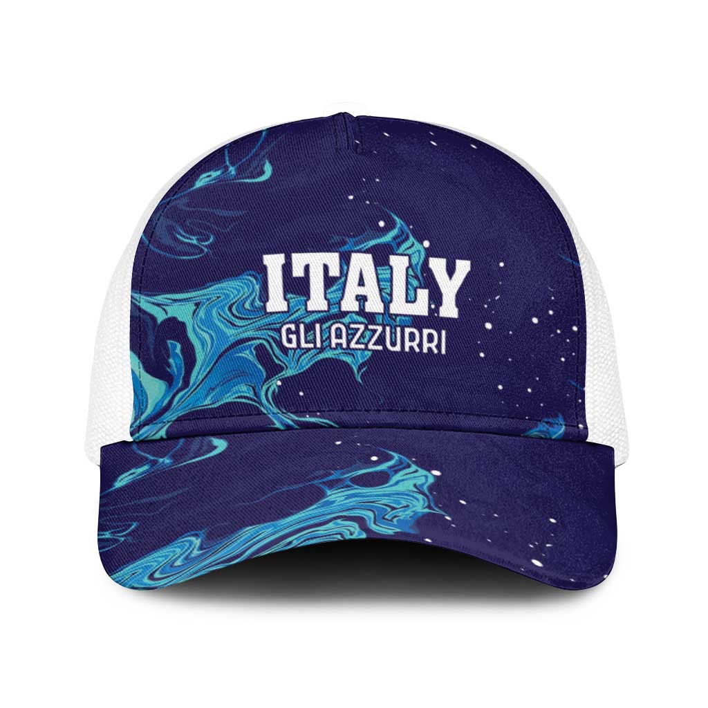Custom Italy Rugby Baseball Net Cap Gli Azzurri Flame Pattern - Wonder Print Shop