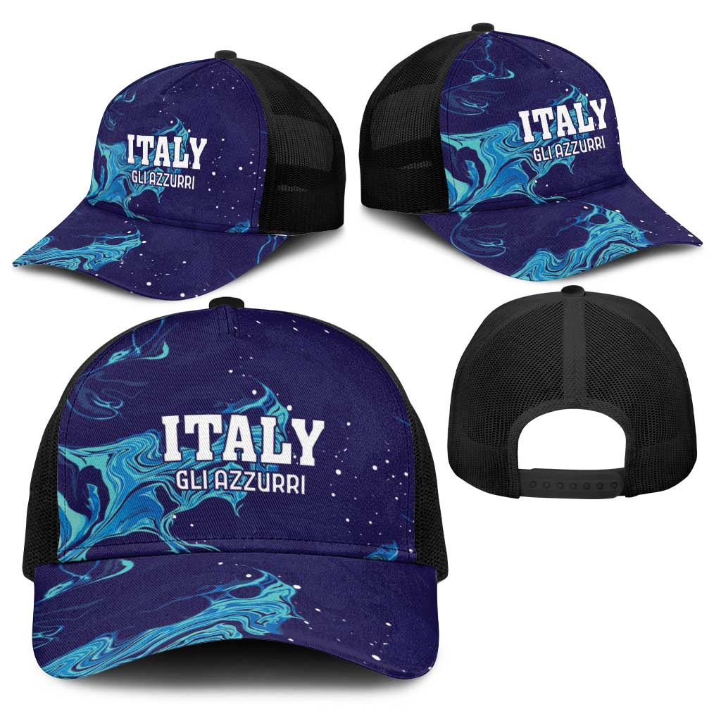 Custom Italy Rugby Baseball Net Cap Gli Azzurri Flame Pattern - Wonder Print Shop