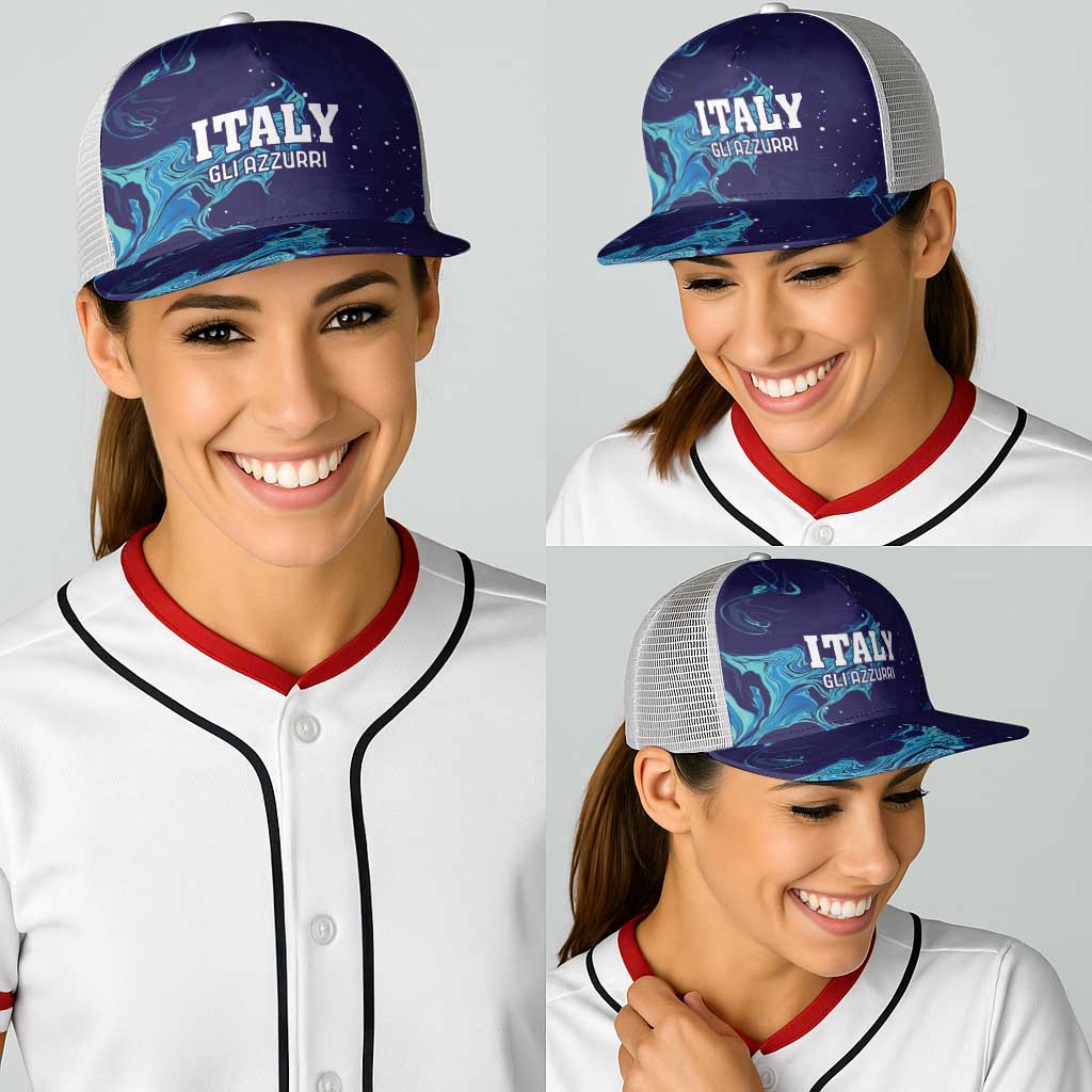 Custom Italy Rugby Baseball Net Cap Gli Azzurri Flame Pattern - Wonder Print Shop