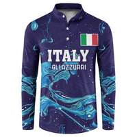 Men's navy rugby button sweatshirt with Italy flag and wave graphic front