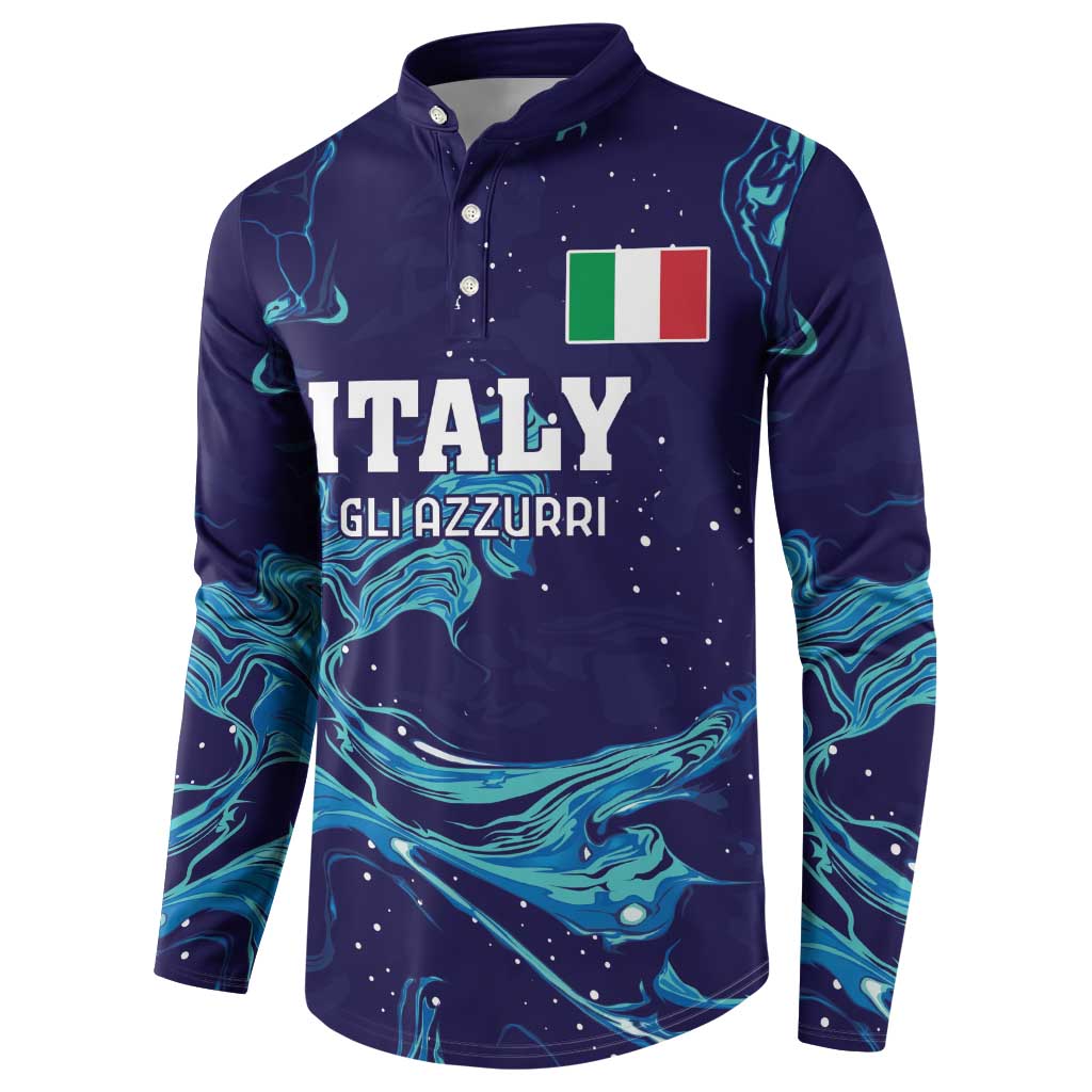 Men's navy rugby button sweatshirt with Italy flag, ITALY/GLI AZZURRI text