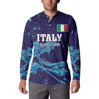 Men's navy rugby button sweatshirt with Italy flag and ITALY/GLI AZZURRI chest print