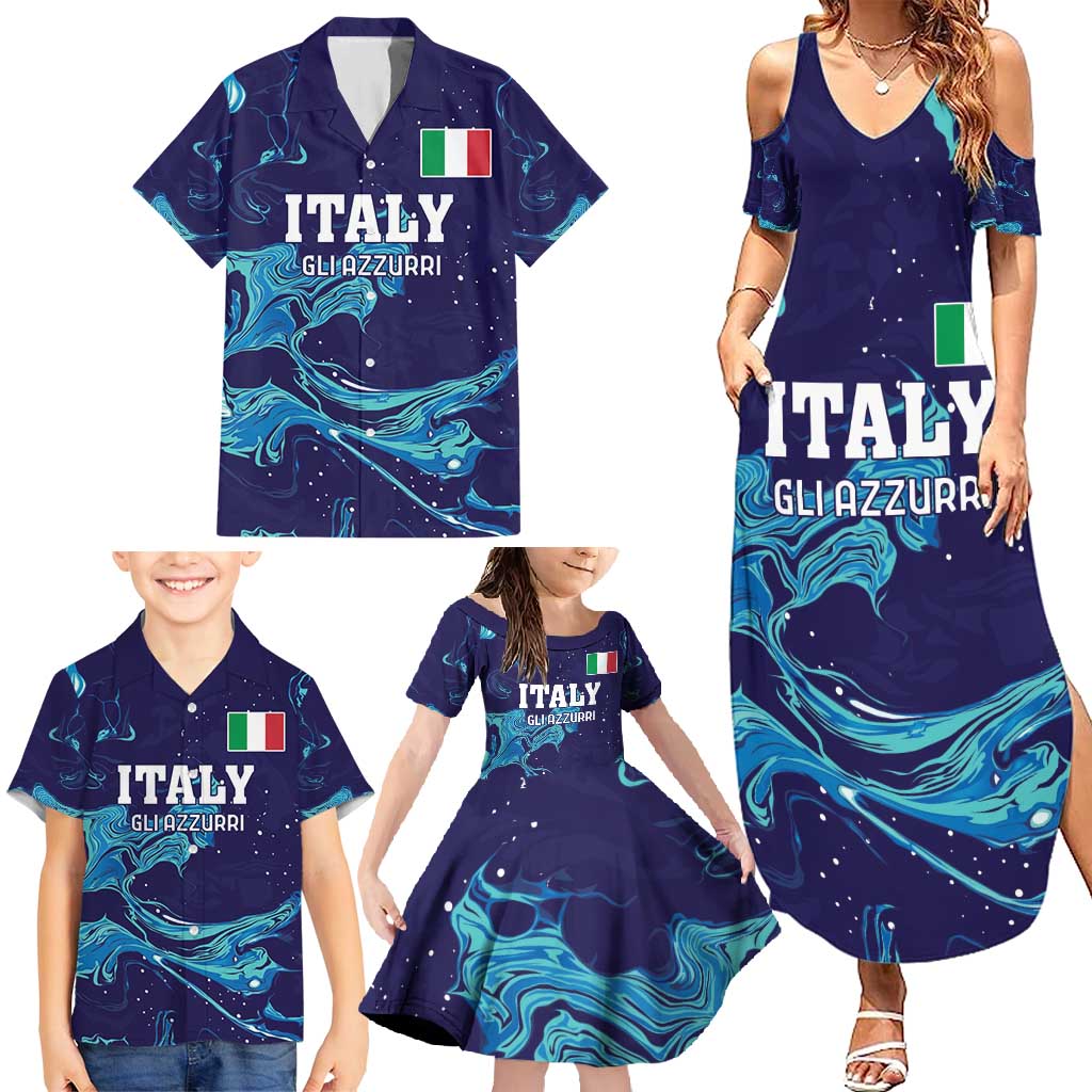 Custom Italy Rugby Family Matching Summer Maxi Dress and Hawaiian Shirt Gli Azzurri Flame Pattern - Wonder Print Shop