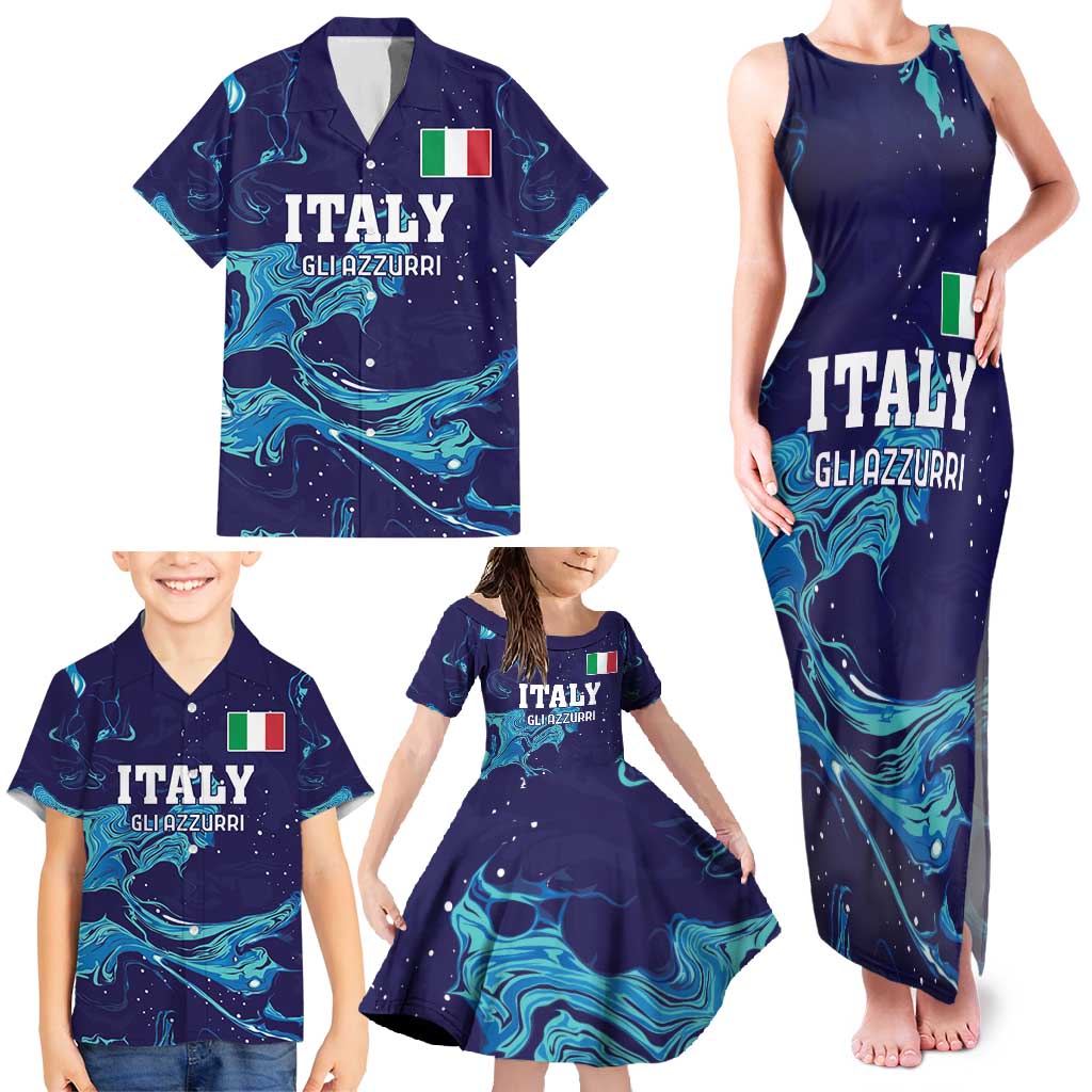 Custom Italy Rugby Family Matching Tank Maxi Dress and Hawaiian Shirt Gli Azzurri Flame Pattern - Wonder Print Shop