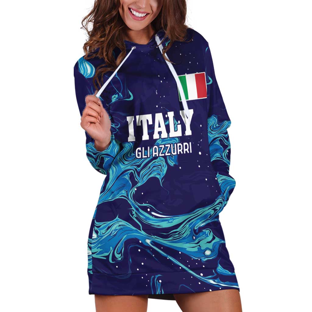 Custom Italy Rugby Hoodie Dress Gli Azzurri Flame Pattern - Wonder Print Shop