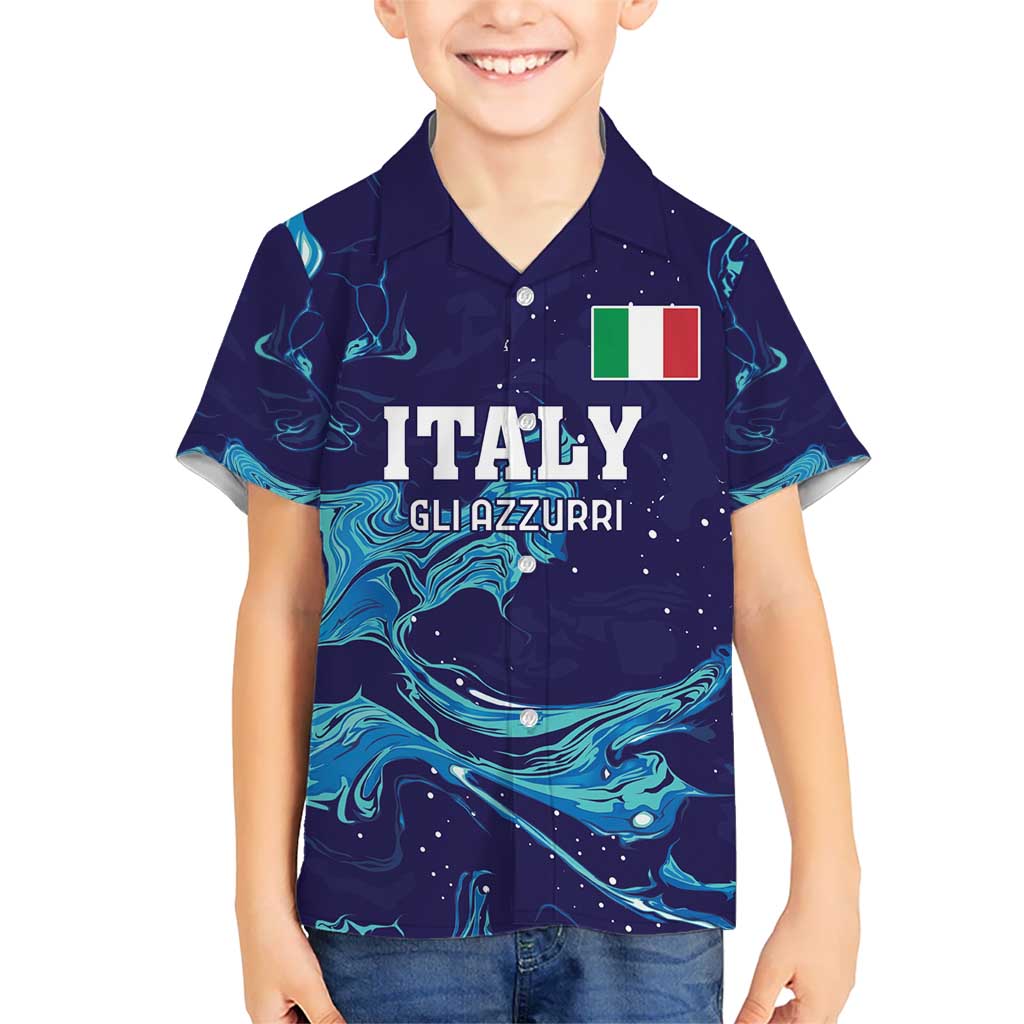 Custom Italy Rugby Kid Hawaiian Shirt Gli Azzurri Flame Pattern - Wonder Print Shop