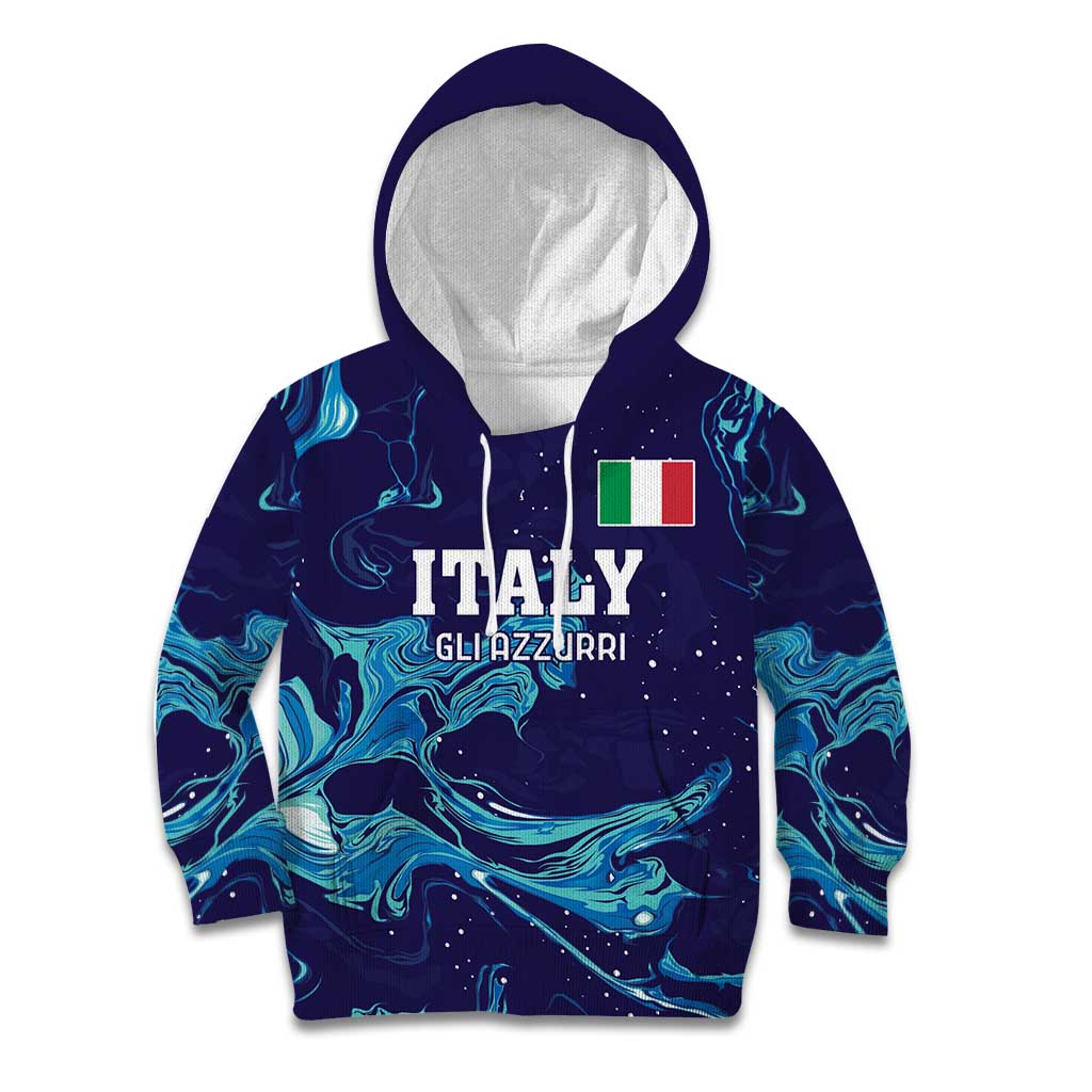 Custom Italy Rugby Kid Hoodie Gli Azzurri Flame Pattern - Wonder Print Shop