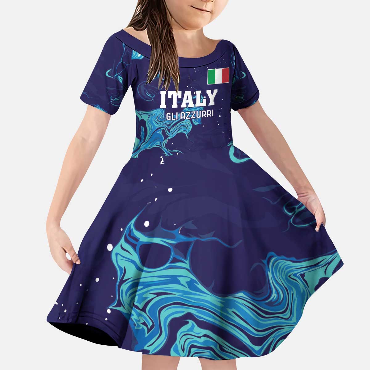 Custom Italy Rugby Kid Short Sleeve Dress Gli Azzurri Flame Pattern - Wonder Print Shop