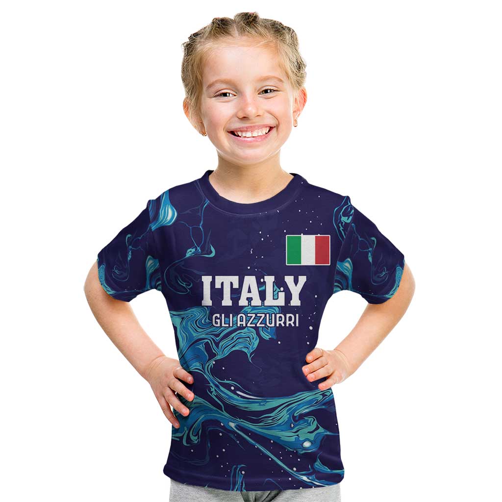 Custom Italy Rugby Kid T Shirt Gli Azzurri Flame Pattern - Wonder Print Shop