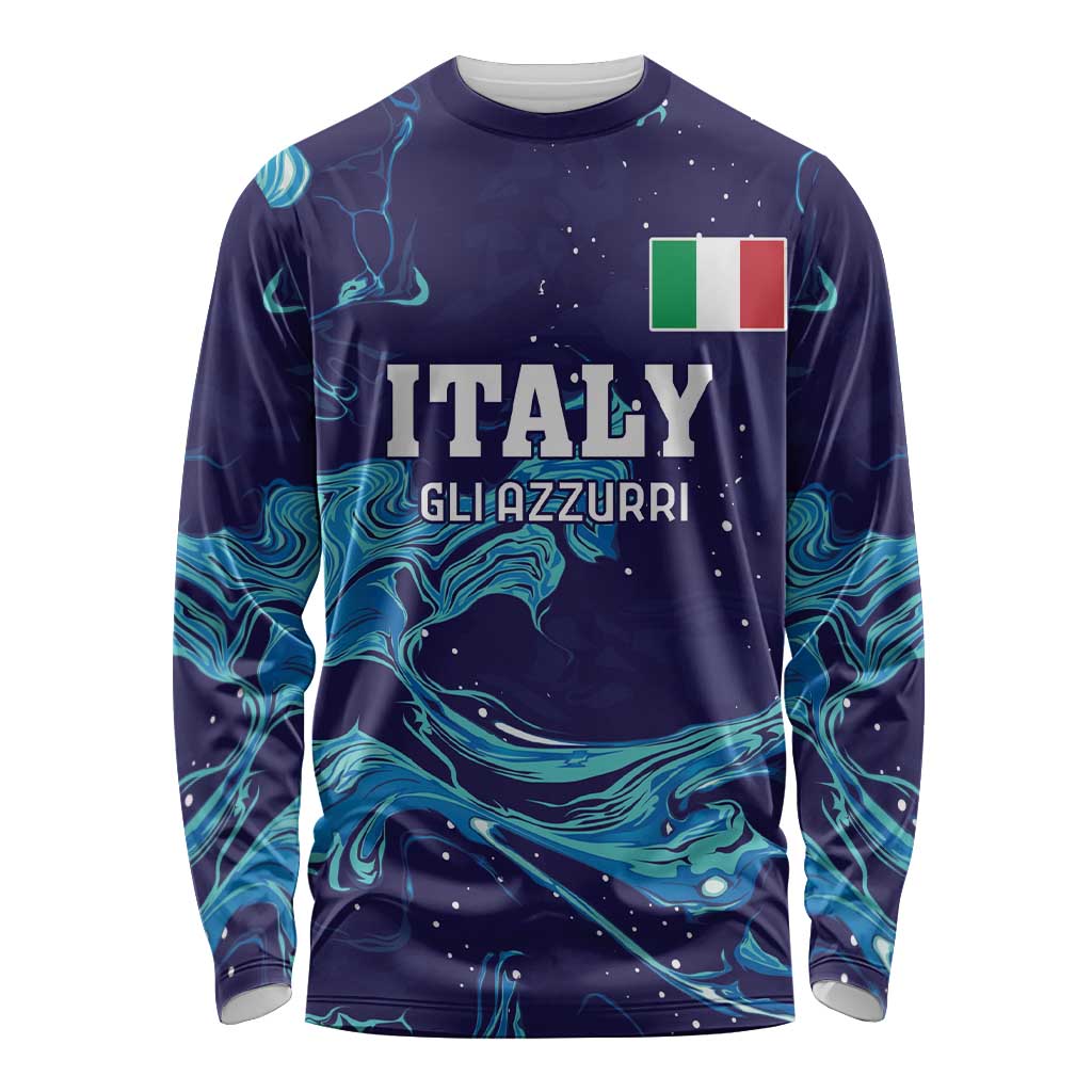 Custom Italy Rugby Long Sleeve Shirt Gli Azzurri Flame Pattern - Wonder Print Shop