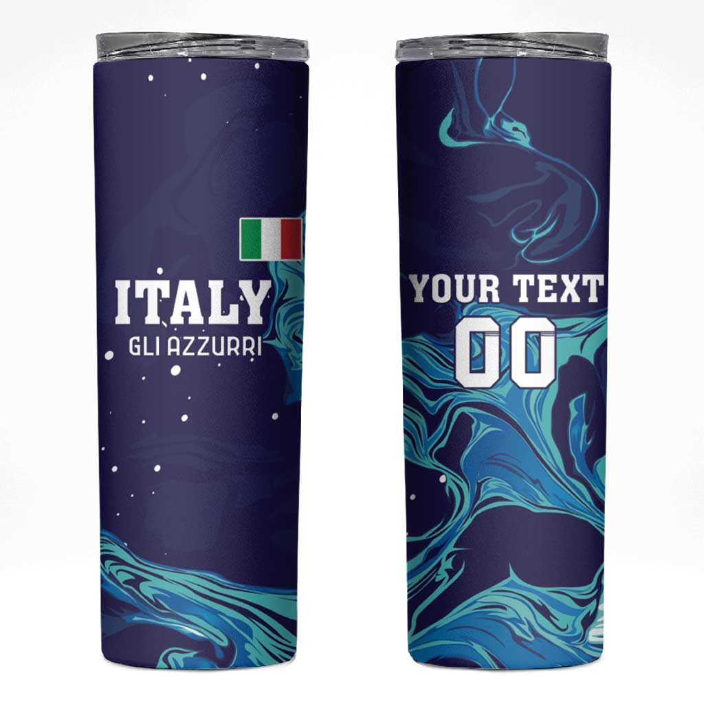 Custom Italy Rugby Skinny Tumbler Gli Azzurri Flame Pattern