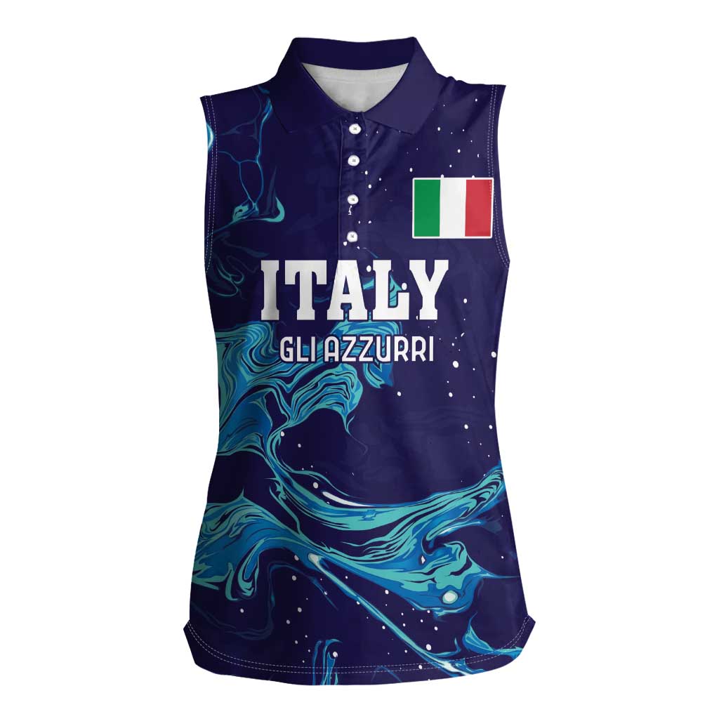 Custom Italy Rugby Women Sleeveless Polo Shirt Gli Azzurri Flame Pattern