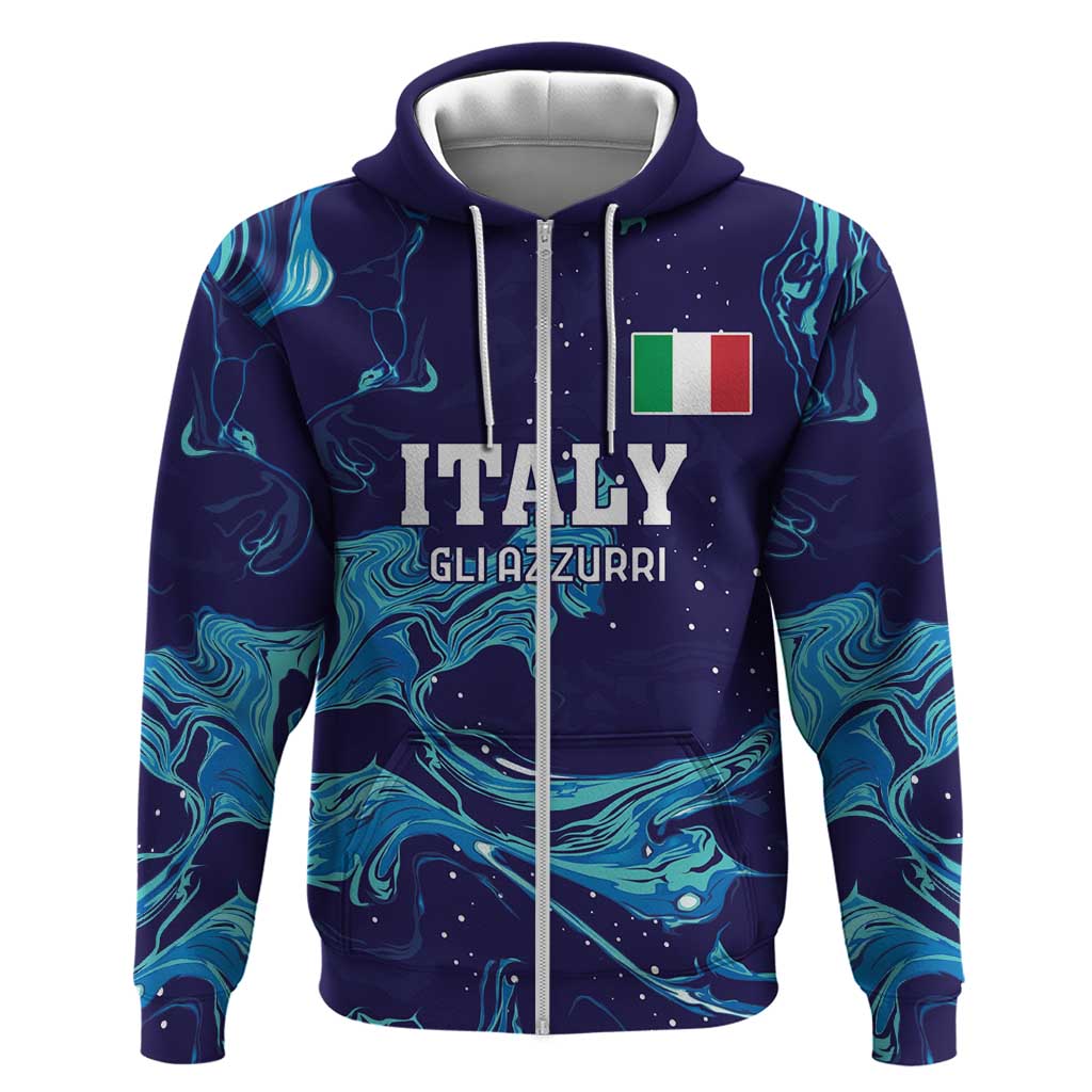 Custom Italy Rugby Zip Hoodie Gli Azzurri Flame Pattern