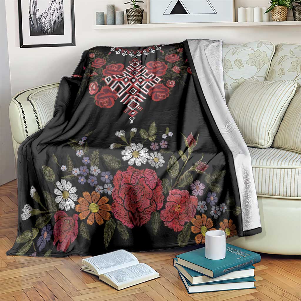 Czech Republic Traditional Costume Blanket Embroidery Floral Pattern With Red Rose
