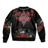 Czech Republic Traditional Costume Bomber Jacket Embroidery Floral Pattern With Red Rose